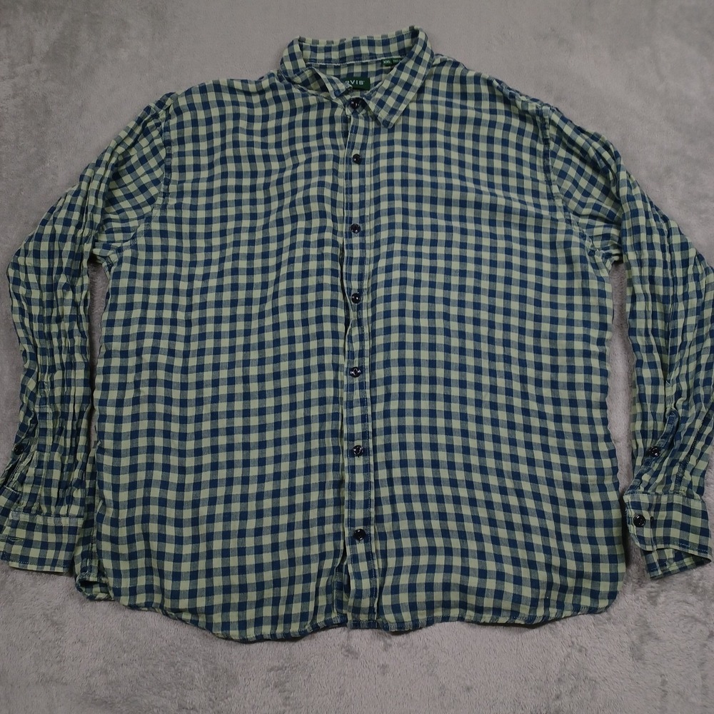 Orvis Shirt Mens‎ XXL Green Linen Checked Button Up Outdoor Casual